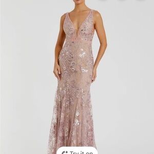 Mac Duggal Sequin Lace Maxi Dress in Light Pink